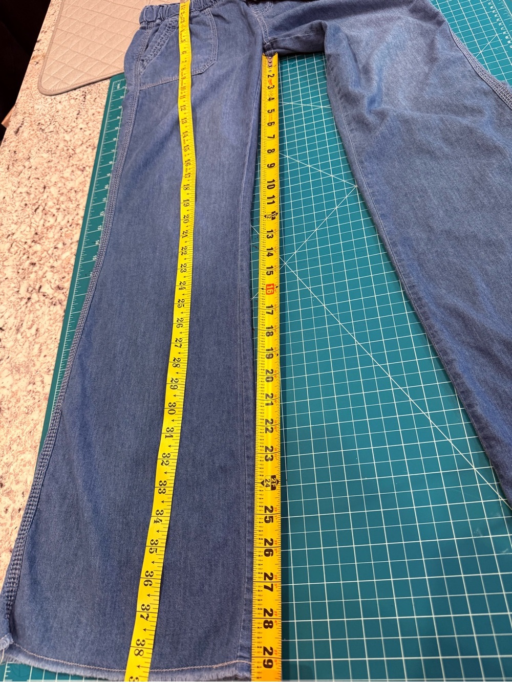 Rewash Chambray Wide Leg Pants S Pull On Drawstring Frayed Hem - Picture 6 of 10